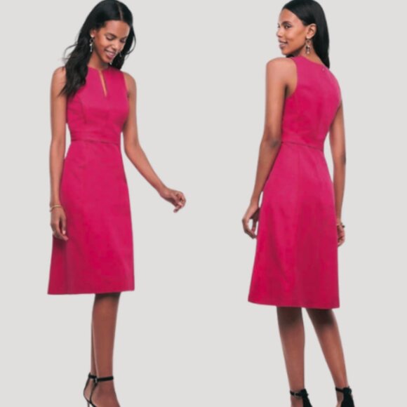 Ann Taylor Split Neck Flare Dress Pink Size 6 NWT - Picture 2 of 9